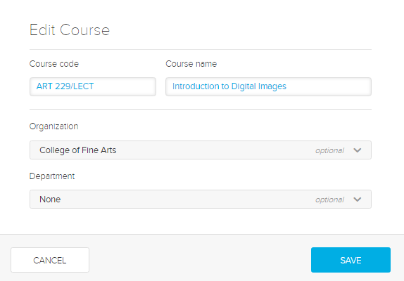 Edit course modal with options for steps as described