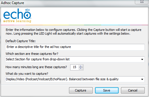 AdHoc capture settings dialog box for generic login as described