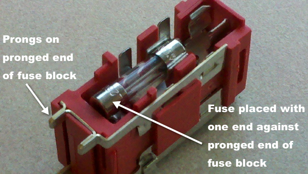 picture of fuse block with fuse installed properly and fuse block items labelled