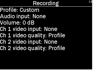 Recording menu for POD with custom profile shown as described